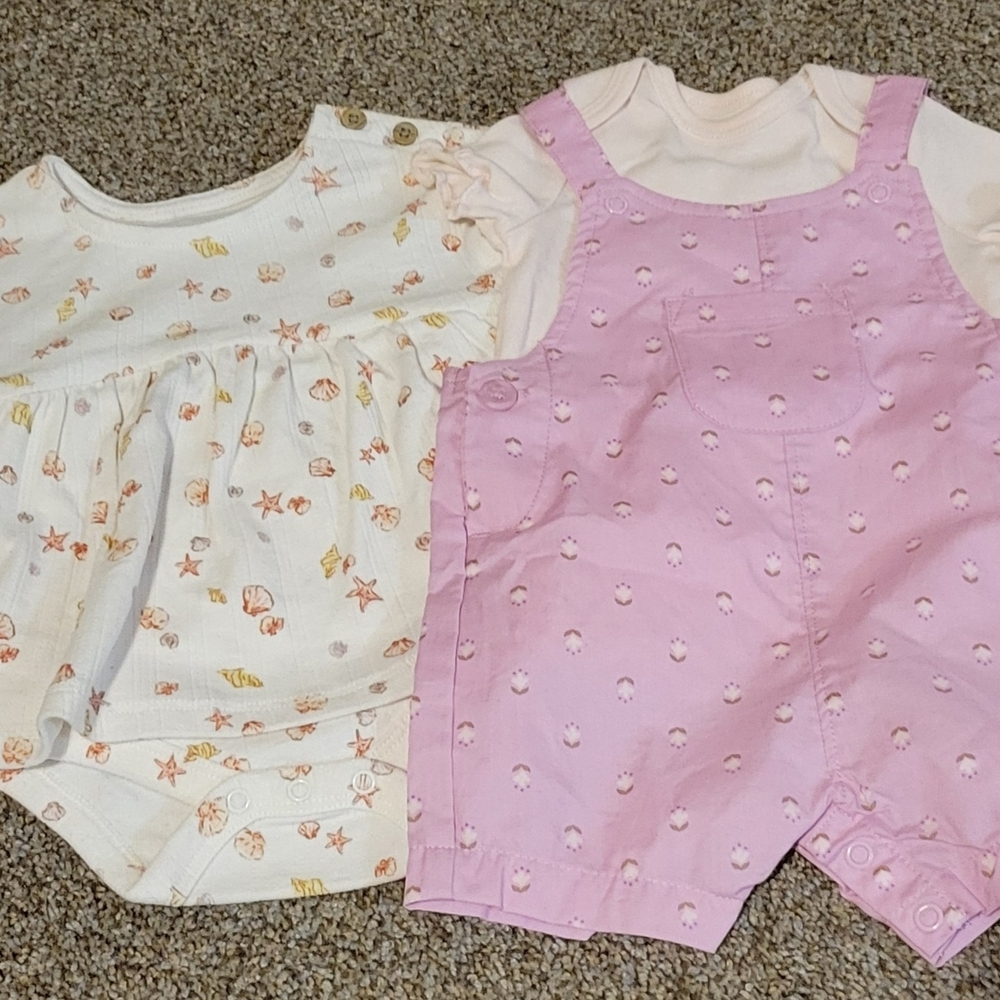Pink Shortall and Cream Seashell One-Piece Set for Babies